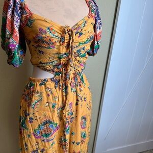 Free People Yellow Floral Wide Leg Jumpsuit